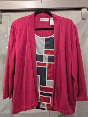 Alfred Dunner Rose Pink Cardigan & Geometric Print Top 2-Piece Set